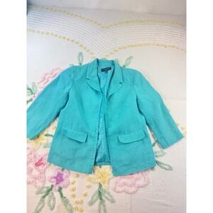Talbots Petites‎ Turquoise Linen Blend Blazer Jacket Size 2P